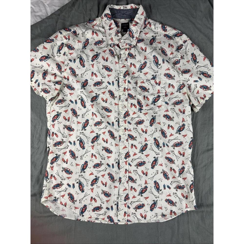 J Crew Golf Bags & Clubs Print Shirt Short Sleeve Men’s Large L Button Up